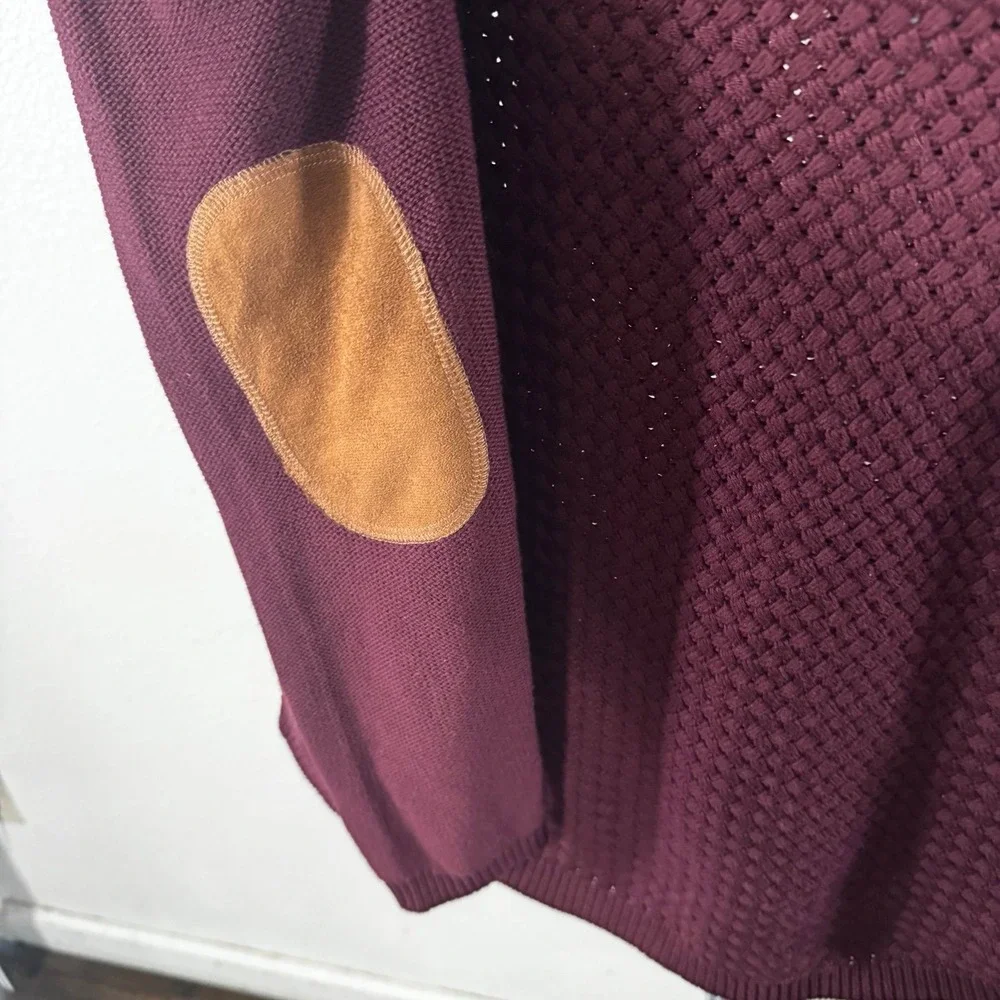Lety & Me‎ Burgundy Basketweave Knit Sweater with Elbow Patches Womens Medium